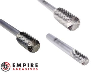 1/4" shank double tungsten carbide burrs with a side cutting cylinder end cut burr heads attached to stainless steel shaft by silver soldering and sintering 