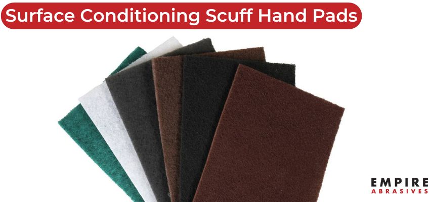 The non-woven surface conditioning hand pads, also known as Scotch-Brite™ pads, are a great tool to have in your arsenal as they will never rust and are an excellent alternative to steel wool, wire brushes, sandpaper, and other products for cleaning or finishing tasks by hand.